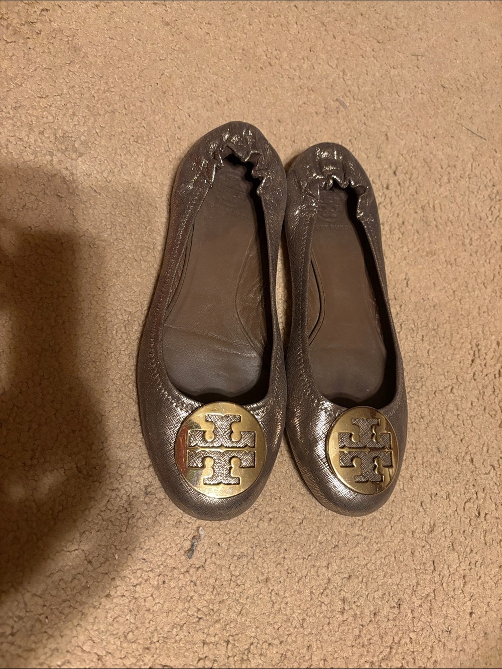 Tory Burch Reva-Lurex Suede Pyrite/Gold flats